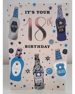 Male 18th Birthday Card. Beer Bottle Design. Age 18. 23x15cm