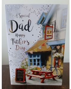 Dad Father's Day Card. Outdoor pub scene. 23x15cm