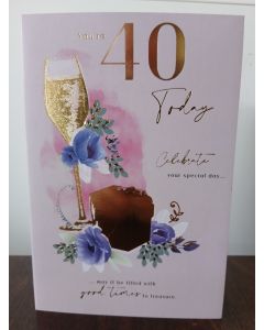 Female Age 40 Birthday Card. 40th Birthday. 23x15cm