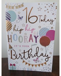 Girls Female 16th Birthday Card. Age 16. 23x15cm