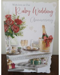 On Our Ruby Anniversary Card. From Husband/Wife. 23x15cm