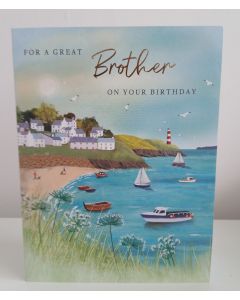 Brother Birthday Card. Costal Beach Scene. 19x13cm