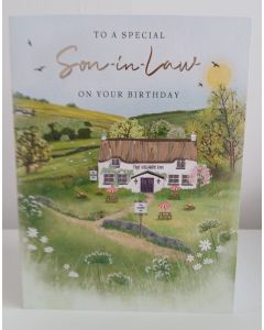 Son-in-Law Birthday Card. Village Pub Inn Theme. 19x13cm 