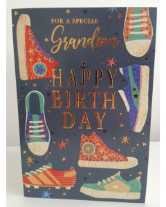 Grandson Birthday Card. Shoe, Trainer, Sneaker Design. 19x13cm