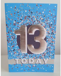 Age 13 Birthday Card. Blue Design. 13th Birthday. 19x13cm