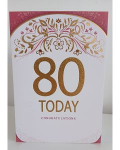 Female Age 80 Birthday Card. 80th Birthday. 23x15cm