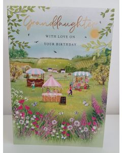 Granddaughter Birthday Card. Village Fete Scene. 23x15cm