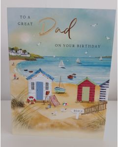 Dad Birthday Card. Beach Costal Scene. 19x13cm