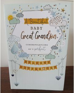 On The Birth Of You Great Grandson Card. 23x15cm
