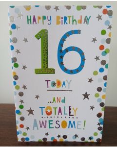 Male 16 Today Birthday Card. 16th Birthday. 23x15cm