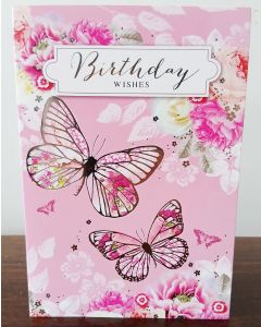 Female Birthday Card. Butterflies On Pink Background. 19x13cm