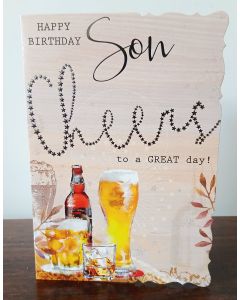 Happy Birthday Son Cheers To A Great Day Card. 19x13cm (8x6 Inches)