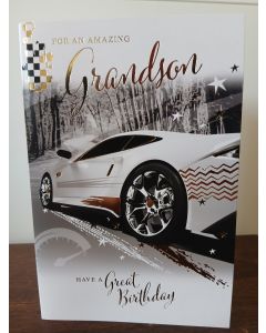 Grandson Birthday Card. Picture Of Car. 23x15cm