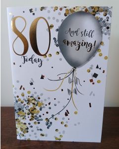 Male 80th Birthday Card. Balloon. Age 80. 19x13cm