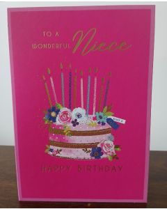 To A Wonderful Niece Birthday Card. Cake and Candle Themed. 23x15cm