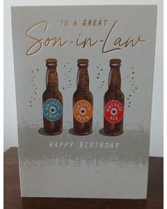 To A Great Son-in-Law Birthday Card. Beer Bottle Themed. 23x15cm
