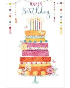 Happy Birthday. Colourful Cake Card For Female. 19x13cm