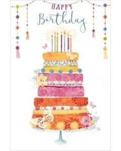 Happy Birthday. Colourful Cake Card For Female. 19x13cm