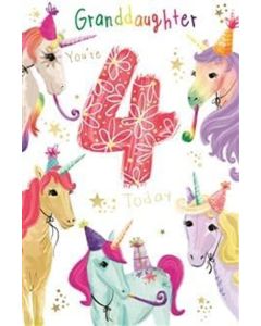 Granddaughter Age 4 Birthday Card. 23x15 cm