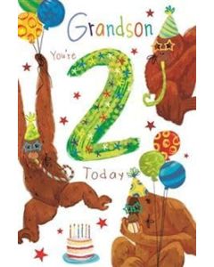 Grandson Age 2 Birthday Card. 23x15cm