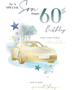 Son 60th Birthday Card. Sports Car Design. 23x15cm