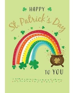 Happy St Patrick's Day Gold At End Of Rainbow Card. 7x5 Inches