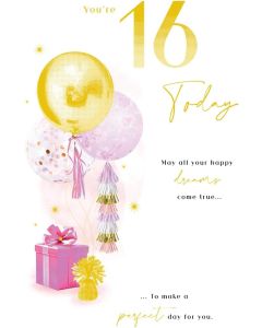 Girls 16th Birthday Card. Age 16. 21x14cm