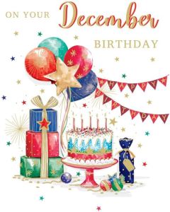 On Your December Birthday Card. Unisex Design.19x13cm