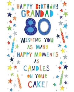 Grandad 80th Birthday Card. Age 80. 23x15m