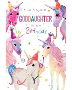 Special Goddaughter Birthday Card Unicorn Themed. 23x15cm