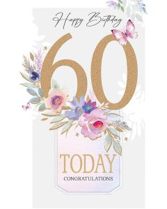 Female 60th Birthday Card. Floral Design. 23x15cm