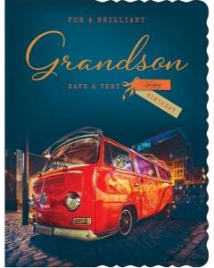 Grandson Birthday Card. Camper Van Design. 19x13cm