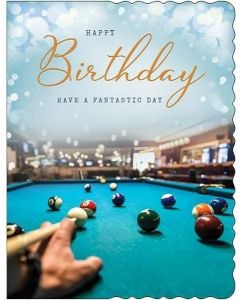 Male Birthday Card. Sports Pool Design. 19x13cm