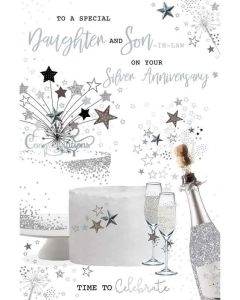 Daughter and Son In Law Silver Anniversary Card. 23x15cm