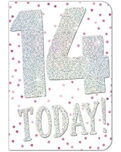14 Today Happy Birthday Glitter Card For Female. 19x13cm (8x6 Inches)