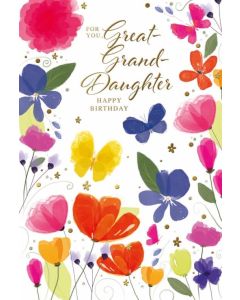 Great Granddaughter Birthday Card. Flowers and Butterflies. 19x13cm