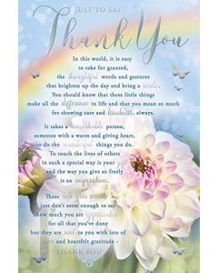 Thank You Card. Flowers and Verse On Front Of Card. 23x15cm