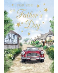 Father's Day Card. Car On Village Street Design. 23x15cm