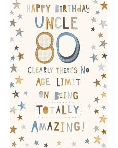 Uncle 80th Birthday Card. 23x15cm