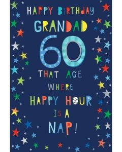 Grandad 60th Birthday Card. Age 60. 23x15cm