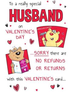 Happy Valentine's Day Husband. Humour Card . 9x6 Inches (23x15cm)