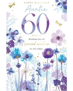Auntie 60th Birthday Card. Floral Design. 23x15cm