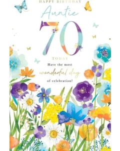 Auntie 70th Birthday Card. Age 70 Floral Design. 23x15cm