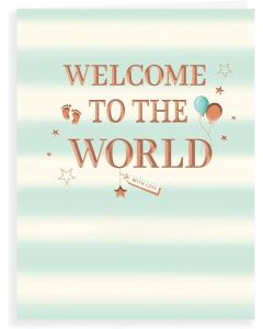 New Baby Card. Welcome To The World. Blank Inside. 8x6 Inches (19x13cm)