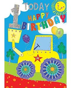 1 Today Happy Birthday Card For Boy. Tractor Design.  19.5cm x 13.5 cm