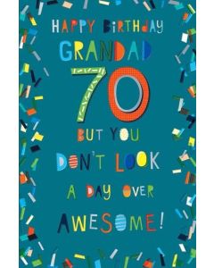 Grandad 70th Birthday Card. Age 70. 23x15cm