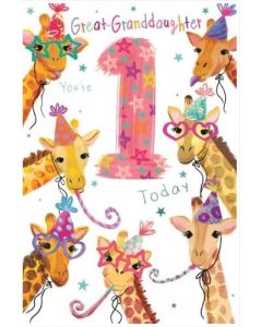 Great Granddaughter 1st Birthday Card. Age 1. 23x15cm