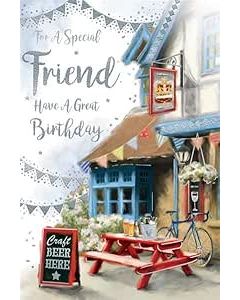 Special Friend Card For Male. Pub Scene. 23x15cm