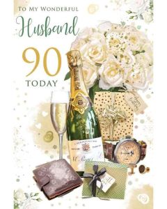 Husband 90th Birthday Card. Age 90. 23x15cm