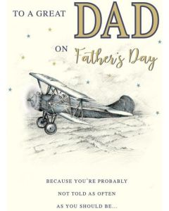 Father's Day Card For Dad. Plane Design. 23x15cm